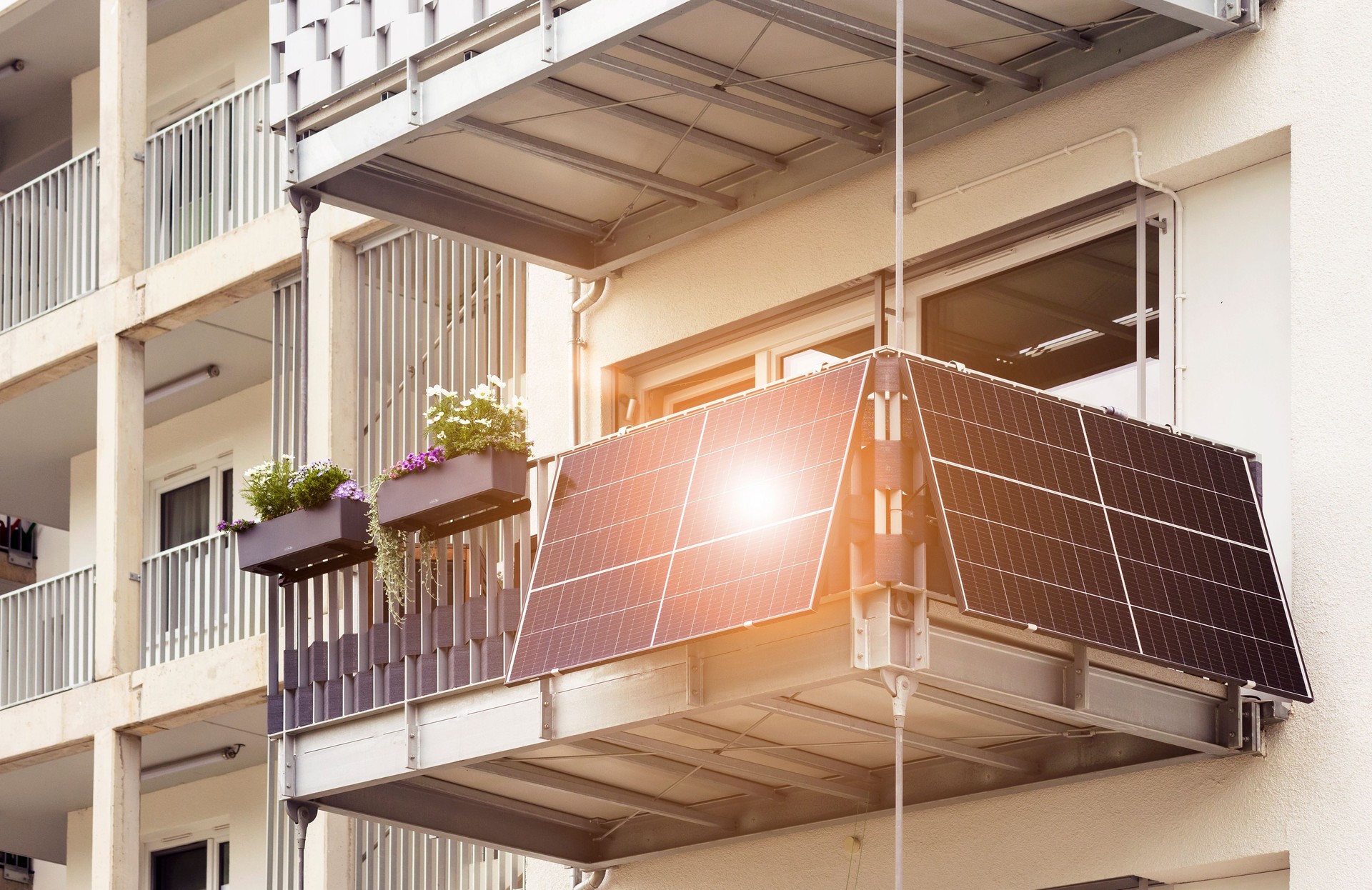 Solar Modern Balcony with Sun Light Reflection